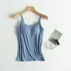 [Copo de Cinco Dedos] Camiseta Regata de Uma Peça em Modal com Cinto Feminino Almofada no Peito Sutiã de Alça Fina com Bojo Fixo - Top de Lingerie