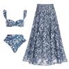 Explosiones Europeas y Americanas 2024 Trajes de Baño para Mujer Traje de Baño Azul con Libélula y Volantes y Falda Paraguas 2302
