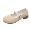 Sapatos Mary Jane femininos de salto grosso estilo francês, novos estilos, fivela de uma palavra, retrô, sapatos rasos para mães, verão 2025