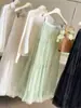 Falda Larga de Malla con Volantes de Cintura Alta para Mujer 2026 Nuevo Estilo Suave Adelgazante Fluida de Corte A