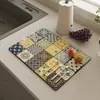 Tapete Drenante de Terra de Diatomáceas com Estampa Floral Retrô para Bancadas de Cozinha, Resistente ao Calor, Absorvente de Água, Secagem Rápida, Antiderrapante, Tapete de Isolamento, Tapete de Mesa Doméstico