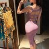 Vestido de Punto Ajustado Elástico Cuadrado para Mujer, Sexy, Estilo Pura Pasión, Muestra la Figura, con Espalda Descubierta, Falda de Tirantes para Cadera para Mujer