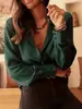 Roupa Feminina Transfronteiriça Europeia e Americana 2026 Primavera e Verão Novo Estilo Camisa Jacquard Estampa de Leopardo Abotoada com Lapela Camisa Elegante para o Dia a Dia de Manga Longa
