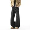 Calça jeans masculina estilo retrô americano com estampa de bambu e pernas curvas, apresentando um design solto e de perna larga, perfeita para um look de street style, e uma calça casual moderna de perna reta para o outono
