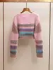 Shenzhen Nanyou Elegante Feminino Inverno Novo Estilo Francês Redutor de Idade Gola Redonda Contrastante Listrado Curto Pelúcia Malha