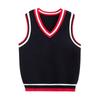 Chaleco de punto con cuello en V y bloques de color estilo universitario para niños, uniforme escolar azul marino para estudiantes de primaria y secundaria para presentaciones de recitación de poesía