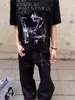 Camiseta de Manga Corta "Músico de la Noche de Ébano" de Crepúsculo, Estampado de Boceto, Sensación de Hielo de Sorona, Corte Amplio y Cuadrado, Estilo Americano