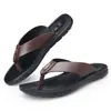 Novedad de Verano Chanclas Simples de Dos Tonos para Hombre, Sandalias de Playa Antideslizantes de Suela Suave de Cuero Genuino, Pantuflas para Hombre