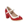 Zapatos de moda para mujer, comercio exterior británico, nuevos 48, punta redonda, tacón alto con hebilla, tacones altos de colores combinados gruesos, zapatos 32, blanco