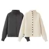 Fabricante de ropa para mujer transfronterizo al por mayor 2026 nuevo estilo europeo y americano de punto cárdigan de un solo botón de cuello alto con manga murciélago plana