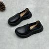 Zapatos Lefu de una sola capa de cuero con suela gruesa hechos a mano, zapatos de cuero negro sin cordones, zapatos casuales de cuero de vaca con suela blanda para mujer para las cuatro estaciones