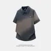 Nova Camiseta Masculina de Verão Tendência Solta Marca de Moda Estudante Manga Curta Top com Manga Três Quartos e Gola Polo Jacquard Reversível