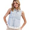 Explosões de Primavera e Verão Europeias e Americanas Transfronteiriças TK Camisa Feminina Lavada Costura de Renda Colete Jeans Camisa Lisa Sem Mangas
