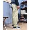 Calça de trabalho macia estilo americano para homens, casual, perna reta, secagem rápida, com logo triangular, calça longa afunilada, cintura média