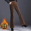 Pantalones de pana de talla petite, ligeramente acampanados, para mujer, nueva colección otoño/invierno 2026, de tiro alto, talla grande, pantalones casuales para mujeres de mediana edad