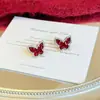Exquisitos Pendientes de Mariposa de Cristal para Mujer Rojos Retro Pendientes de Gama Alta Nuevos Pequeños de Nicho Únicos Joyería para Orejas de Lujo Ligero