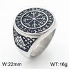 Pulseira de Runas Bússola Viking Nórdica Retrô Agressiva Martelo de Thor Anel Masculino Viking de Aço Inoxidável