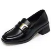 Mocasines Negros de Corte Bajo Estilo Británico Charol Tacón Grueso para Mujer Slip-on para Viajar Zapatos Individuales Hebilla Cuadrada Suela Suave Versátiles Zapatos Individuales