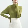 Suéter de tricô elegante estilo francês com gola semi-alta em fio core-spun, suéter feminino de manga longa, novo modelo de outono na cor damasco