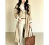 Trench coat de cor contrastante para mulheres, novo estilo outono/inverno 2026, popular este ano, estilo britânico, super estiloso, casaco longo para pessoas altas