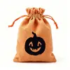 Bolsas de arpillera con cordón de Halloween Estampado de calabaza Bolsas de regalo de arpillera con cordón Bolsas para envolver regalos de fiesta de Halloween