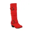 Botas de Mujer para Comercio Exterior Otoño e Invierno, Punta Redonda, Tacón Alto Grueso, Botas de Mujer de Cuero Gamuzado, Botas de Media Caña con Hebilla de Cinturón, Tallas 40-43 Calzado de Mujer