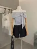 Y.Jia Yijia-Blusa Camiseta Manga Curta Xadrez Ruffle Patchwork Laço Doce Uma Manga 7766