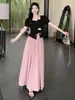 El popular y bonito traje falda de este año vestido de verano para mujer para personas ligeramente rellenitas usar un conjunto de calidad ligera y textura cocida traje de dos piezas