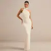 AliExpress Ropa de Mujer Color Sólido Elegante Sin Mangas Hombros Descubiertos Corte Ajustado Vestido Largo Sexy Bodycon Ceñido a la Cadera Vestido con Cinta