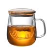 Taza de vidrio engrosado para té de burbujas tapa de bambú con separación de fugas de té taza de hongo de tres piezas taza de té de flores para el hogar y la oficina venta al por mayor