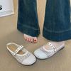 Chinelo que combina com tudo 2025 verão novo nicho rede de pesca rasteirinha strass oco moda praia sapatos romanos femininos