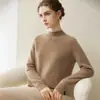 Suave y amigable con la piel~ Suéter de cachemir de cuello alto medio para mujer, 100% cachemir puro, estilo jersey, capa base de punto holgada para otoño e invierno
