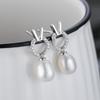 Brincos de Pérola de Água Doce Estilo Coreano Coelho Feminino Estilo Fresco Fofo Simples Coelho Zircônia Brincos Vazios DIY