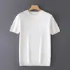 Nueva Camiseta de Manga Corta de Cachemir Tejido sin Costuras de una Sola Línea para Hombre, Estilo Coreano Casual, Cuello Redondo, Tejido Base de Lana para Primavera y Otoño