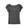 Bt811-26 Estilo Nuevo de Primavera Estilo Europeo y Americano Deseo Puro Sexy Grande Redondo Cuello Redondo Manga Corta Elástico Ajustado Delgado Camiseta