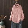 2025 Nova Outono Estampa Xadrez Solta Versão Grande Feminina Gola Lapela Manga Longa Camisa Atacado Fio de Algodão Exportação