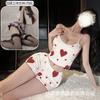 Crisp Love Nuevo Estilo Europeo y Americano Estampado de Amor Hogar Volantes Dulce Sencillo Casual Pantalones Cortos de Tirantes Conjunto de Dos Piezas