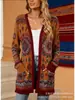 Nuevo cárdigan fino largo de comercio exterior transfronterizo con bolsillos, chaqueta suéter de moda personalizada casual estampada de otoño e invierno para mujer