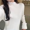 Camisa de gola alta com forro de lã e interior para outono e inverno 2024, novo suéter de veludo de uma peça, blusa feminina espessada