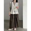 Chaleco de punto hueco con volantes y cuello en V para mujer LUXI, chaleco suéter de otoño para ir al trabajo, ss1089