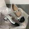 Zapatos Mary Jane de Estilo Hada Francés Primavera y Verano Nuevo Nicho Cómodos Tacón Grueso Zapatos de Tacón Alto Zapatos con Lazo Estilo Chanel