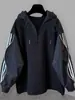 Conjunto de Sudadera con Capucha y Media Cremallera de Empalme a Rayas para Hombre en Otoño Estilo Coreano Moda Casual Tops de Manga Larga para Usar como Conjunto Completo