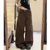 Jeans Scimitar Marrom Retro Americano para Mulheres Outono 2025 Novo para Corpo em Forma de Pera Perna Reta Emagrecedor Perna Larga Calças