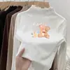 Camiseta térmica de forro polar para niña, cuello semi-alto, Otoño Invierno, Ropa interior cálida para niños, Top elegante para niña con cuello con volantes