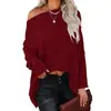 2026 Amazon Suéter Casual para Mujer de Hombros Descubiertos Manga Larga Murciélago Tejido de Gofre Suéter Jersey Corto