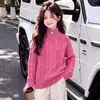 Conjunto de suéter con media cremallera estilo coreano para niñas, nueva colección otoño 2026, suéter de punto trenzado talla grande y pantalones casuales, conjunto de dos piezas