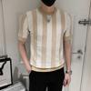 Camiseta Masculina Casual com Listras de Manga Curta, Celebriade da Internet, Super Popular, Seda Gelada, Distintiva, Estilo Rua Frita, Gola Redonda, Jovem Moderno, Novo Estilo, Duffy, Bonito
