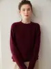 26 Nuevo Jersey de Punto de Cachemira Rojo Otoño/Invierno, Camiseta Base de Cuello Redondo para Mujer de Manga Larga, Versátil, Suave, Agradable para la Piel y Cálido