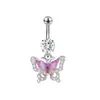 Pendente de Unha do Umbigo de Aço Inoxidável Transfronteiriço Anel de Umbigo Borboleta Colorida Piercing de Moda Joia Botão de Umbigo de Zircônia da Moda