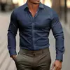Camisa masculina de manga longa para comércio exterior transfronteiriço com estampa digital xadrez de bolinhas casual business com colarinho
